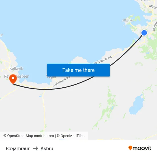 Bæjarhraun to Ásbrú map