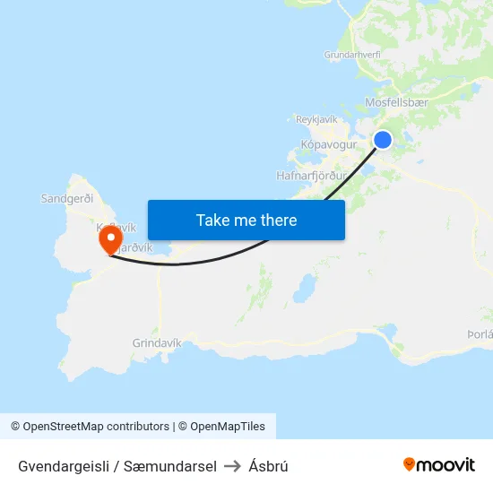 Gvendargeisli / Sæmundarsel to Ásbrú map