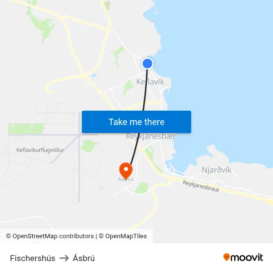 Fischershús to Ásbrú map