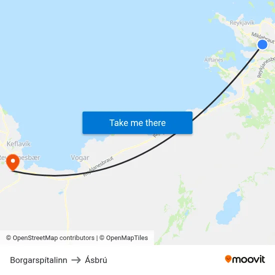 Borgarspítalinn to Ásbrú map