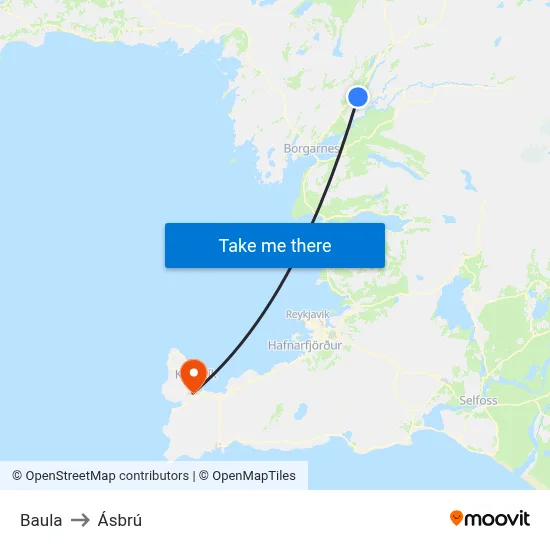 Baula to Ásbrú map