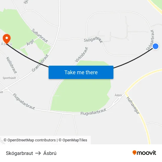 Skógarbraut to Ásbrú map