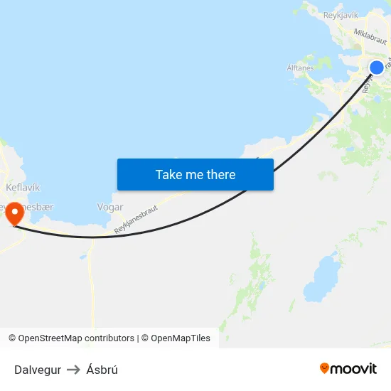 Dalvegur to Ásbrú map
