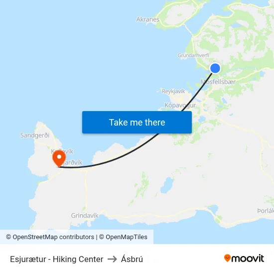Esjurætur - Hiking Center to Ásbrú map