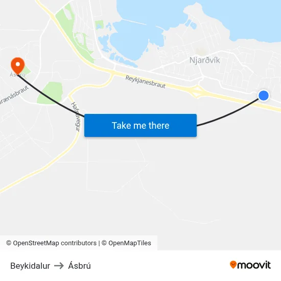 Beykidalur to Ásbrú map