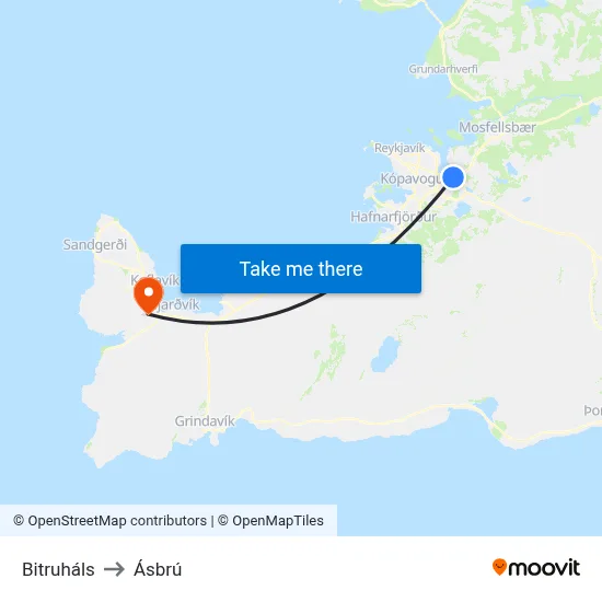 Bitruháls to Ásbrú map