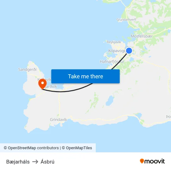 Bæjarháls to Ásbrú map
