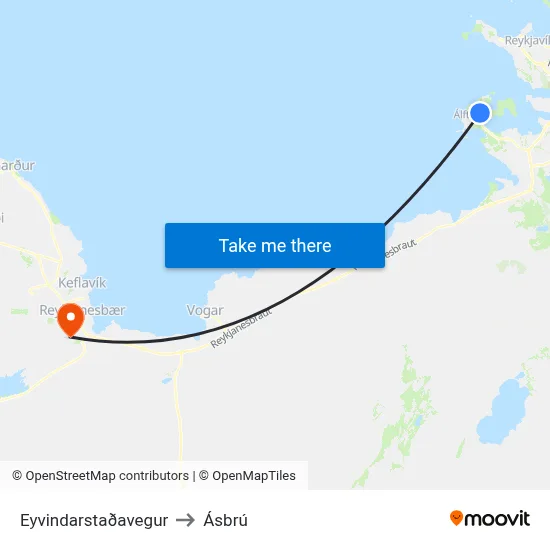 Eyvindarstaðavegur to Ásbrú map