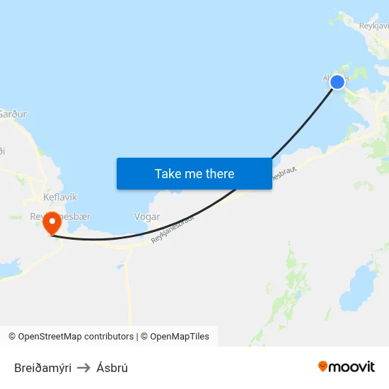 Breiðamýri to Ásbrú map