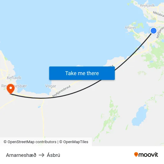 Arnarneshæð to Ásbrú map