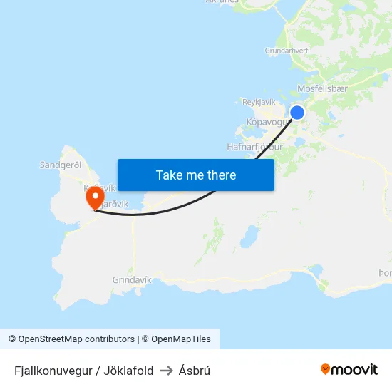 Fjallkonuvegur / Jöklafold to Ásbrú map