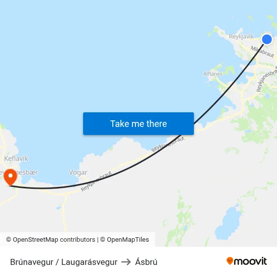 Brúnavegur / Laugarásvegur to Ásbrú map