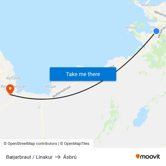 Bæjarbraut / Línakur to Ásbrú map