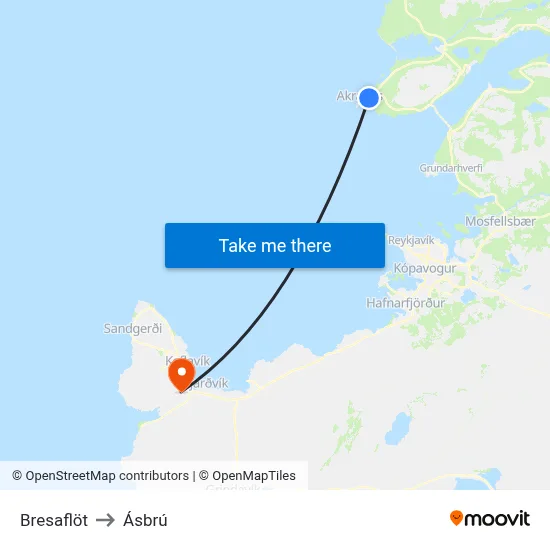 Bresaflöt to Ásbrú map