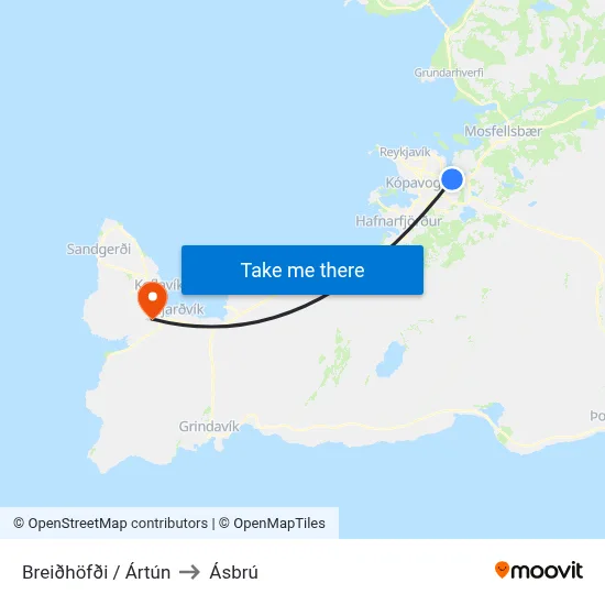 Breiðhöfði / Ártún to Ásbrú map