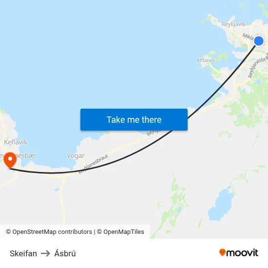 Skeifan to Ásbrú map