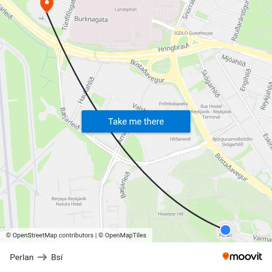 Perlan to Bsí map