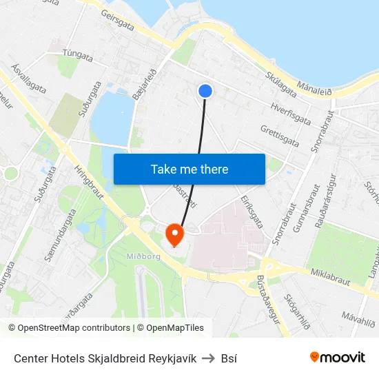 Center Hotels Skjaldbreid Reykjavík to Bsí map