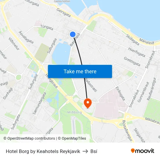 Hotel Borg by Keahotels Reykjavík to Bsí map