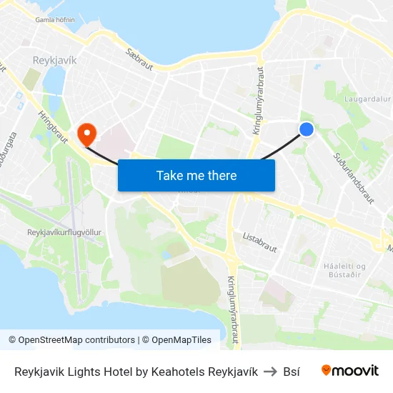 Reykjavik Lights Hotel by Keahotels Reykjavík to Bsí map