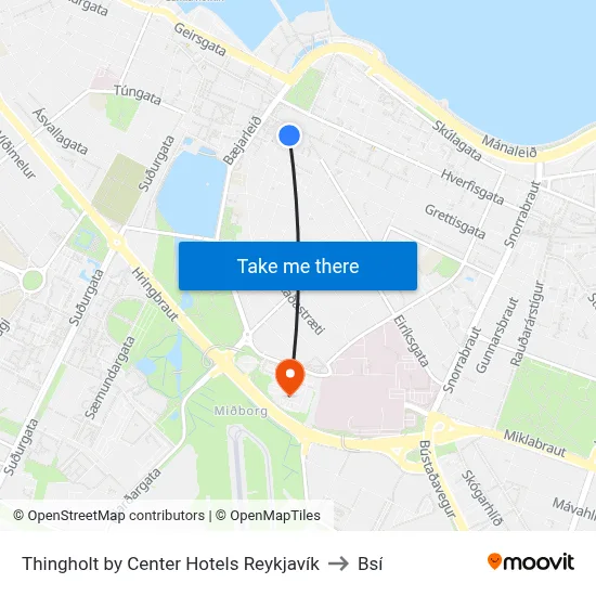 Thingholt by Center Hotels Reykjavík to Bsí map
