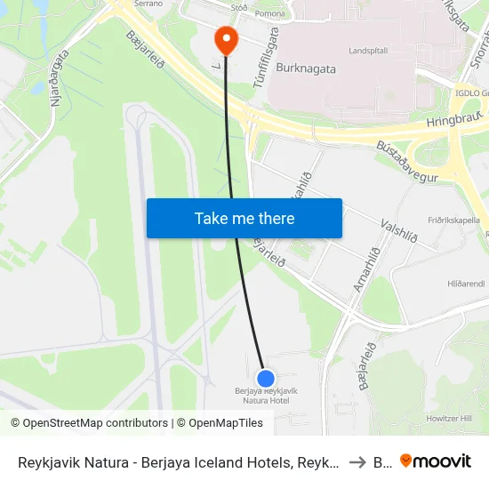 Reykjavik Natura - Berjaya Iceland Hotels, Reykjavík to Bsí map