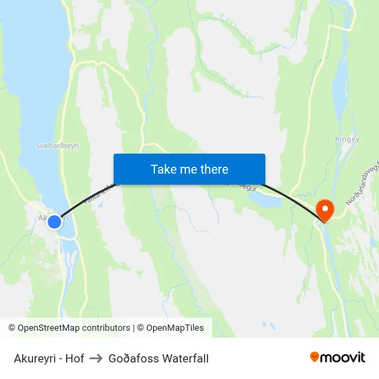 Akureyri - Hof to Goðafoss Waterfall map