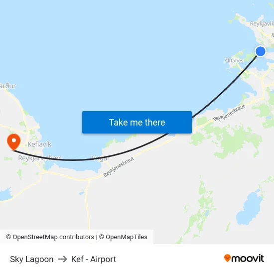 Sky Lagoon to Kef - Airport map