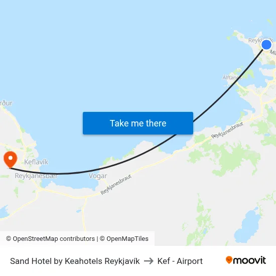 Sand Hotel by Keahotels Reykjavík to Kef - Airport map