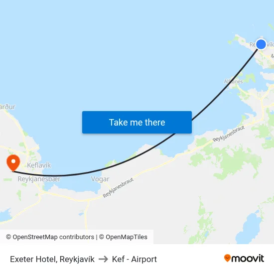 Exeter Hotel, Reykjavík to Kef - Airport map