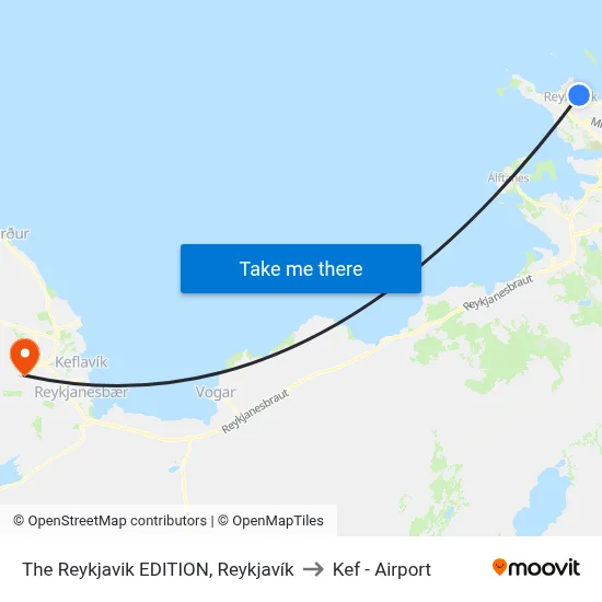 The Reykjavik EDITION, Reykjavík to Kef - Airport map