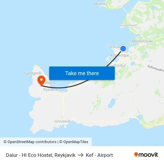 Dalur - HI Eco Hostel, Reykjavík to Kef - Airport map