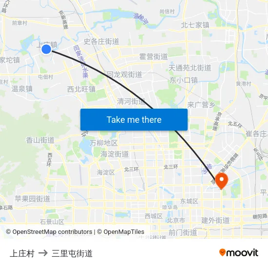 上庄村 to 三里屯街道 map