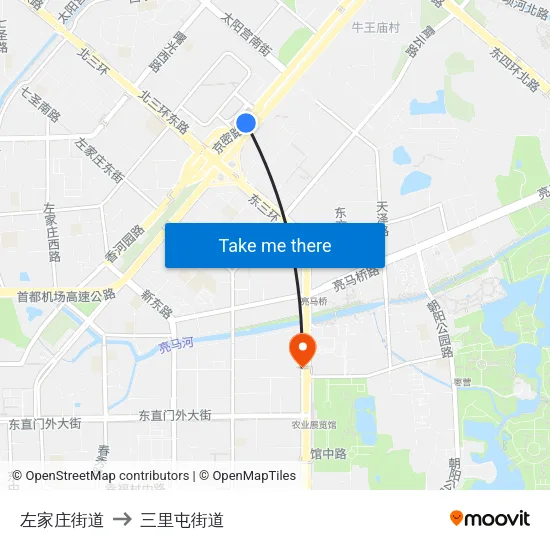 左家庄街道 to 三里屯街道 map