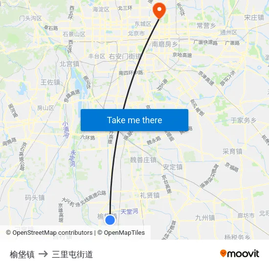 榆垡镇 to 三里屯街道 map