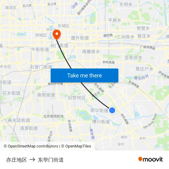 亦庄地区 to 东华门街道 map