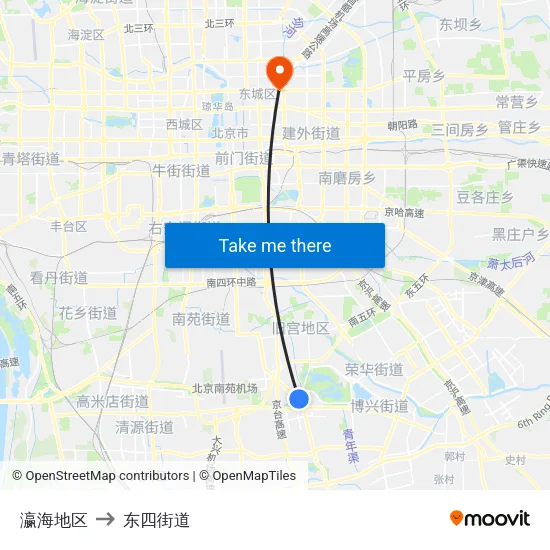 瀛海地区 to 东四街道 map