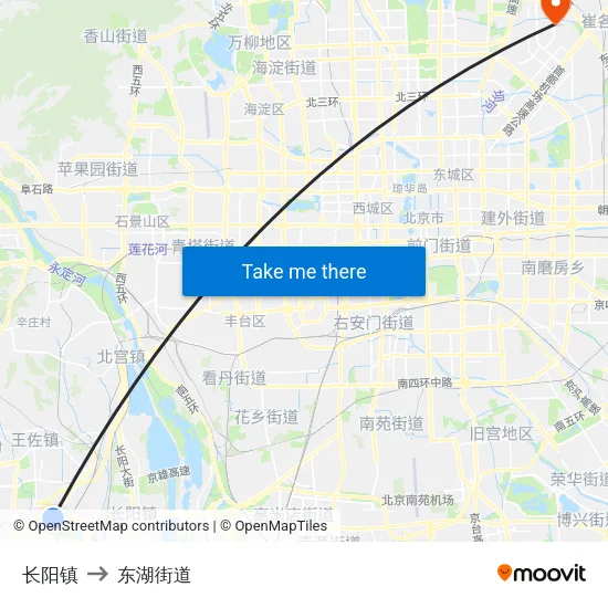 长阳镇 to 东湖街道 map
