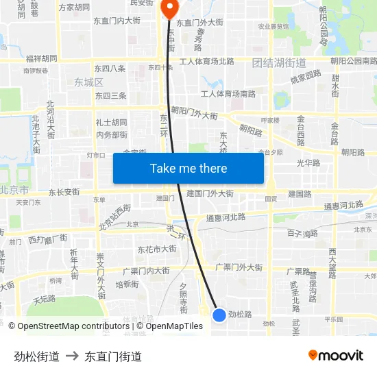 劲松街道 to 东直门街道 map