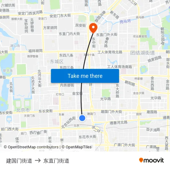 建国门街道 to 东直门街道 map