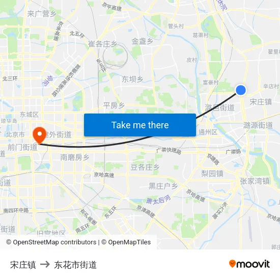 宋庄镇 to 东花市街道 map