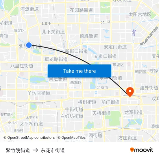 紫竹院街道 to 东花市街道 map