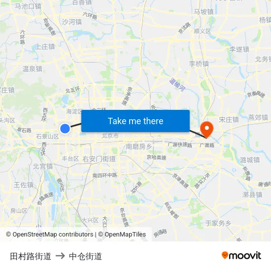 田村路街道 to 中仓街道 map