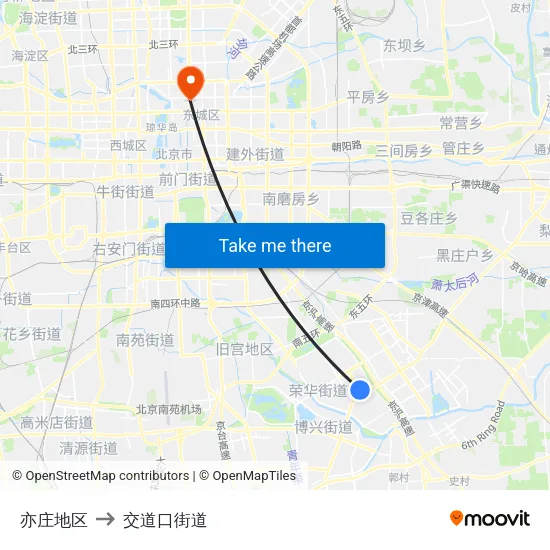 亦庄地区 to 交道口街道 map