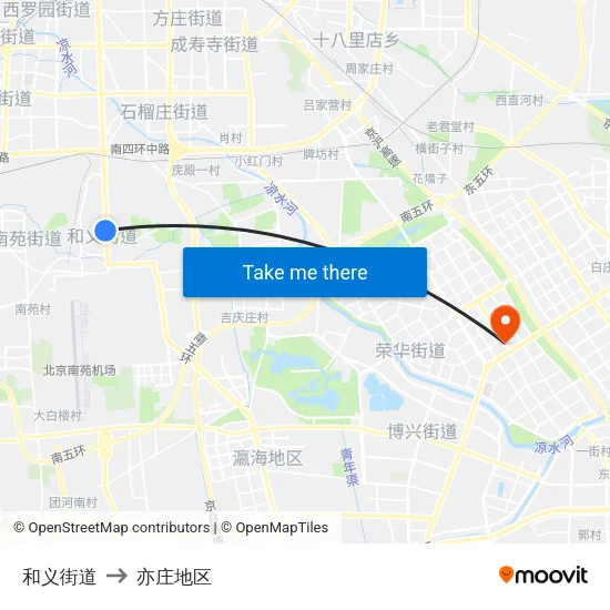 和义街道 to 亦庄地区 map