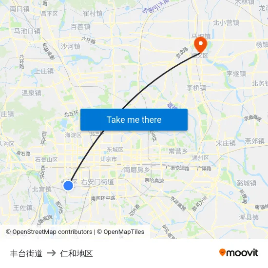 丰台街道 to 仁和地区 map