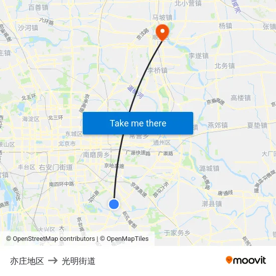 亦庄地区 to 光明街道 map