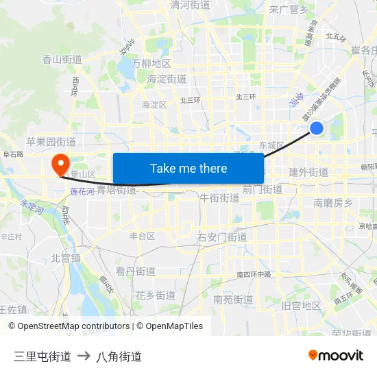 三里屯街道 to 八角街道 map