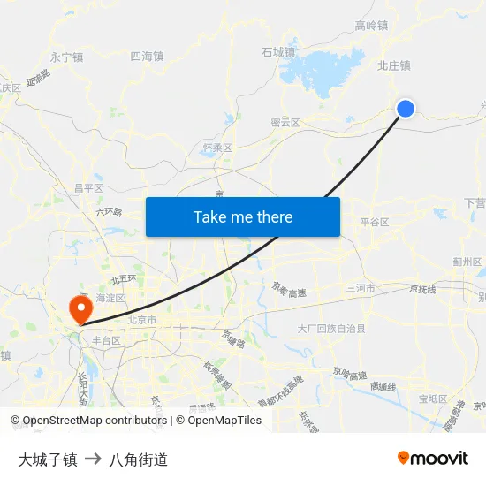 大城子镇 to 八角街道 map