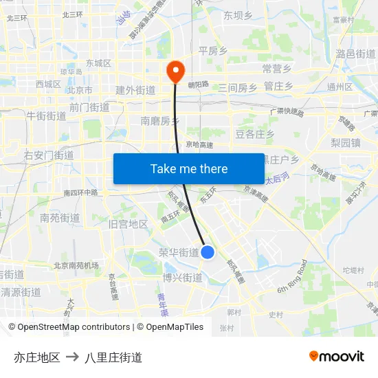 亦庄地区 to 八里庄街道 map
